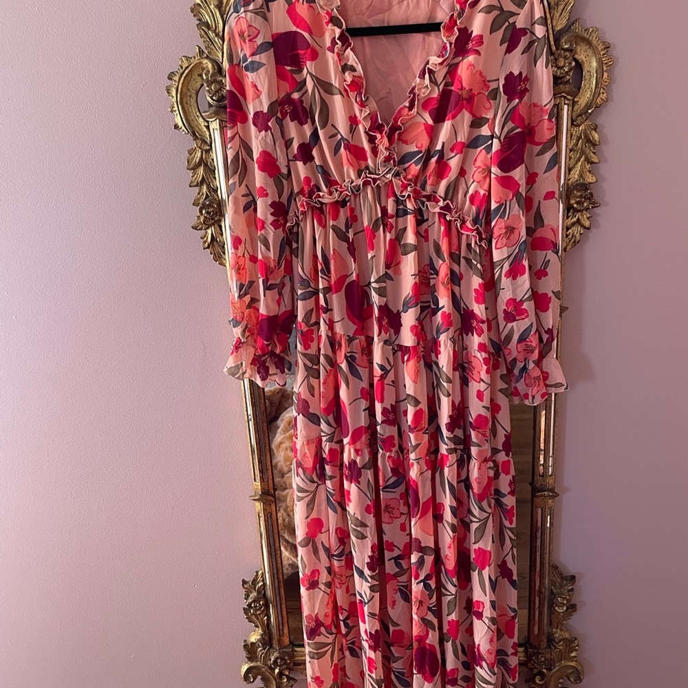 Floral Ruffled Maxi Dress - Pink Floral